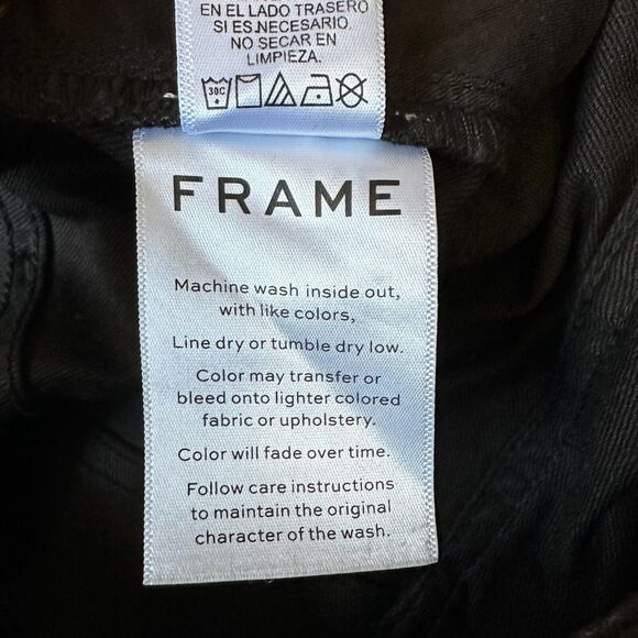 FRAME DENIM Hi-Rise Le Sylvie Slender Straight Jean in Coated Noir Croc - Picture 13 of 16